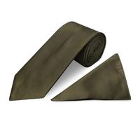 TIES R US Plain Leaf Green Satin Classic Men's Tie and Pocket Square Set
