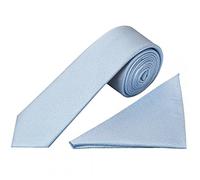 TIES R US Plain Light Blue Textured Silk Skinny Men's Tie and Pocket Square Set
