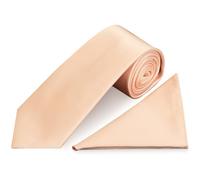 TIES R US Plain Light Peach Satin Classic Men's Tie and Pocket Square Set