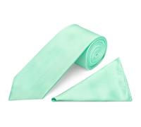 TIES R US Plain Mint Green Satin Classic Men's Tie and Pocket Square Set