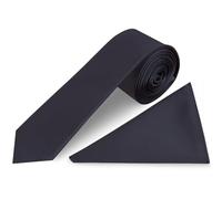 TIES R US Plain Navy Blue Satin Skinny Men's Tie and Pocket Square Set