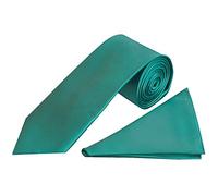 TIES R US Plain New Teal Green Satin Classic Men's Tie Handkerchief Set