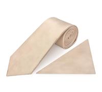 TIES R US Plain Nude Satin Classic Men's Tie and Pocket Square Set