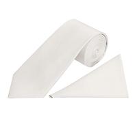 TIES R US Plain Off White Satin Classic Men's Tie and Pocket Square Set