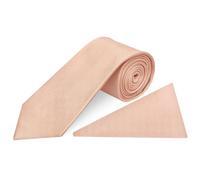 TIES R US Plain Pale Peach Silk Classic Men's Tie and Pocket Square Set