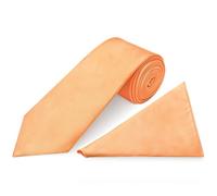 TIES R US Plain Peach Satin Classic Men's Tie and Pocket Square Set