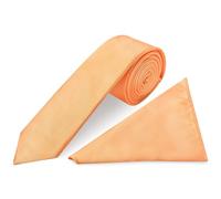 TIES R US Plain Peach Satin Skinny Men's Tie and Pocket Square Set