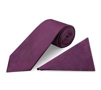 TIES R US Plain Plum Satin Classic Men's Tie and Pocket Square Set