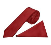 TIES R US Plain Red Wine Skinny Men's Tie and Pocket Square Set