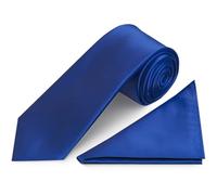 TIES R US Plain Royal Blue Satin Classic Men's Tie and Pocket Square Set