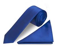 TIES R US Plain Royal Blue Satin Skinny Men's Tie and Pocket Square Set
