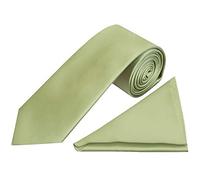TIES R US Plain Sage Green Satin Classic Men's Tie and Pocket Square Set