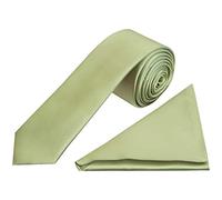 TIES R US Plain Sage Green Satin Skinny Boys Tie and Pocket Square Set