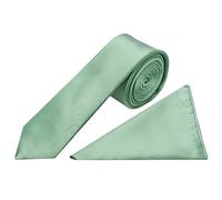 TIES R US Plain Seagrass Satin Skinny Mens Tie and Pocket Square Set