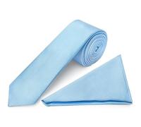 TIES R US Plain Sky Blue Satin Skinny Boys Tie and Pocket Square Set
