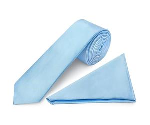 TIES R US Plain Sky Blue Satin Skinny Boys Tie and Pocket Square Set