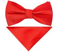 TIES R US Pre Tied Bright Red Satin Boys Bow Tie and Pocket Square Set