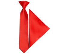 TIES R US Pre Tied Bright Red Satin Boys Tie and Pocket Square Set Age 4-7