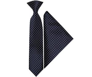 TIES R US Pre Tied Navy and White Polka Dot Boys Tie and Pocket Square Set Age 4-7