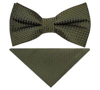 TIES R US Pre Tied Olive Green Textured Boys Bow Tie and Pocket Square Set | Olive Green Geometric Bow Tie & Pocket Square Set for boys; handmade, in polyester.
