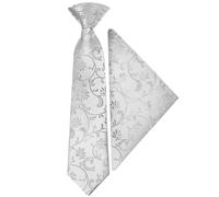 TIES R US Pre Tied Silver Floral Boys Tie and Pocket Square Set Age 4-7