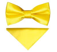 TIES R US Pre Tied Sunshine Yellow Satin Boys Bow Tie and Pocket Square Set Age 4-7