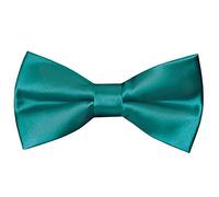 TIES R US Pre Tied Teal Satin Boys Bow Tie Age 4-7 | Green & Teal Plain Bow Tie for boys; handmade.