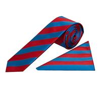 TIES R US Red and Blue Striped Skinny Men's Tie and Pocket Square Set