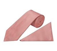 TIES R US Rose Gold Satin Classic Men's Tie and Handkerchief Set Wedding Christening Prom Tie Set