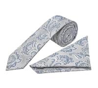 TIES R US Silver and Blue Paisley Skinny Men's Tie and Handkerchief Set
