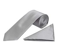 TIES R US Silver and White Polka Dot Classic Men's Tie Handkerchief Set