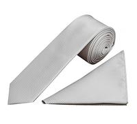 TIES R US Silver Diamond Satin Skinny Boys Tie and Pocket Square Set