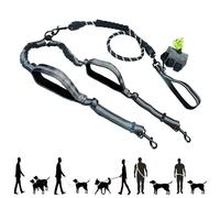 Tiesenci Double Dog Leash - Hands Free Dog Leash Crossbody & Waist for Dog Walking - Tangle-Free Bungee & Padded Handles for Medium & Large Dogs, Black