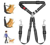 Tiesenci Double Dog Seat Belt for Car, Adjustable Headrest Restraint Safety Seatbelt with Reflective Bungee & Tangle-Free Swivel, No-Pull Split Leash for Vehicle Travel & Walking 2 Dogs, Black