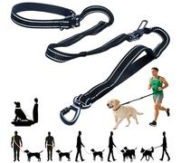 Tiesenci Heavy Duty No-Pull Dog Leash, 9.5ft Hands-Free Waist & Crossbody Bungee Leash with Adjustable Belt, Detachable Car Seat Belt & Reflective Strip for Large Medium Dogs, Black