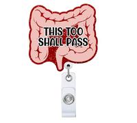 TIESIWANG This Too Shall Pass Retractable Badge Reel with ID Clip Name Tag Card Funny Colon Organ Gift for Nurses Office Endoscopy RN Surgery Internal Medicine Nurse Alligator Clip, Red