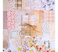 TIESOME 100pcs Vintage Floral Scrapbook Paper and Journaling Stickers Assorted Set, Memo Labels for Junk Journal Planner Collage Card Album Decor(Yellow)
