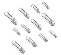 TIESOME 12 PCS Non Locking Zippers with 4 Sizes, Silver Metal Zipper Pulls Bulk#3#5#8#10 Zinc Alloy Replacement Sliders for Purse Luggage