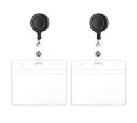 TIESOME 2 Pack Soft Plastic Badge Holders with Heavy Duty Badge Reels,Clear Horizontal ID Name Card Holders Retractable Badge Reel Clip Credit Card Protector for Nurse Doctor Teacher Office
