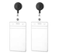 TIESOME 2 Pack Soft Plastic Badge Holders with Heavy Duty Badge Reels, Clear Horizontal ID Name Card Holders Retractable Badge Reel Clip Credit Card Protector for Nurse Doctor Teacher Office(Vertical)