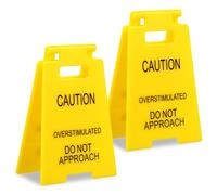 TIESOME 2 Pcs Caution Overstimulated Desk Sign, Funny Office Prank Caution Overstimulated Do not Approach Signs Funny Office Desk Warning Sign for Coworkers Teammates Employees Boss Humorous(2)(2)