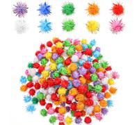 TIESOME 200 Pcs Glitter Pom Pom Balls, Assorted Sparkle Pom Poms, Glitter Fluffy Craft Pompoms, Multicolor Soft Pompoms for Crafts DIY Decorations (0.59 inch)