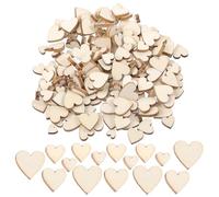 TIESOME 200Pcs Small Wood Hearts for Crafts, Assorted Size Unfinished Wooden Heart Cutouts Pieces Blank Heart for DIY Wedding Christmas Birthday Party Decorations