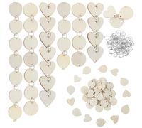 TIESOME 210 PCs Wooden Keyring Blanks Hearts Circles Set, Unfinished Wood Heart Circle Balloon Tags with Holes and Rings for Family Birthday Calendar Chore Board Valentine DIY Crafts