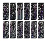 TIESOME 24 Sheets Holographic Deco Stickers for Photocards, Aurora Holographic Laser Korean Stickers Self Adhesive Clear Glitter DIY Butterfly Bubbles Snowflake Art Design Decoration Accessories
