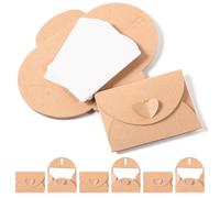 TIESOME 25Pcs Mini Brown Envelopes with Heart Clasp, Cute Paper Envelopes with 25 Blank Cards 10.5x7cm Vintage Paper Envelope for Business Cards, Valentine's Day, Weddings Card, Greeting Card