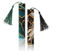 TIESOME 2Pcs Epoxy Gold Foil Bookmarks, Marble Texture Bookmarks with Tassel Resin Bookmark Personalised Bookmark Gifts for Students Book Lovers