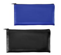 TIESOME 2Pcs PU Leather Money Bags With Zipper - Cash, Coins, Cosmetics, Bills (Black+Blue)