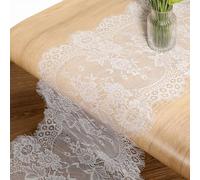 TIESOME 2PCS White Lace Table Runner, 13x118 Inch Embroidered Boho Table Runner Vintage Floral Embroidery Tablecloth for Wedding Bridal Shower Party Decorations