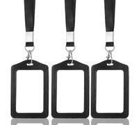 TIESOME 3 Pcs Double Sided ID Card Holder, Vertical Clear Badge Holders with Faux Leather, 3 Nylon Lanyards, Fits ID Cards, Oyster Card Or Bus Pass for Office, Events & Travel, Black